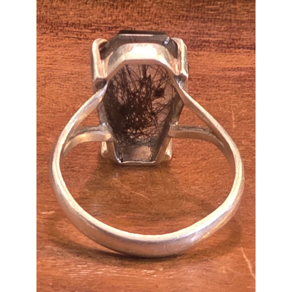 Coffin Shape Black Rutile Gemstone .925 Sterling Silver Ring Size 11 - Picture 4 of 7